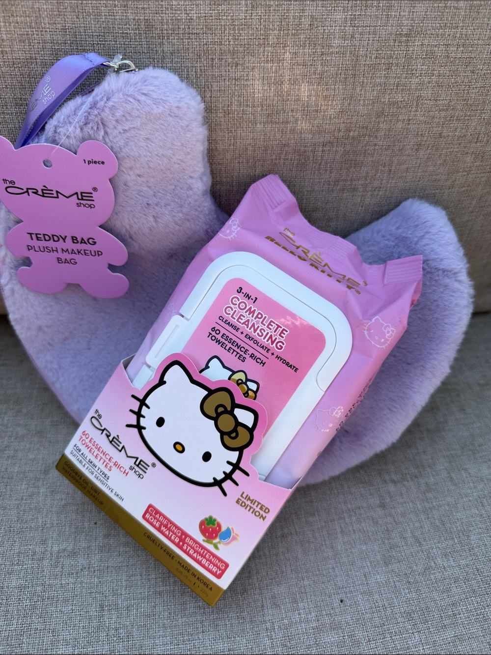 x Hello Kitty 3-in-1 Complete Cleansing Towelettes and makeup bag bundle
